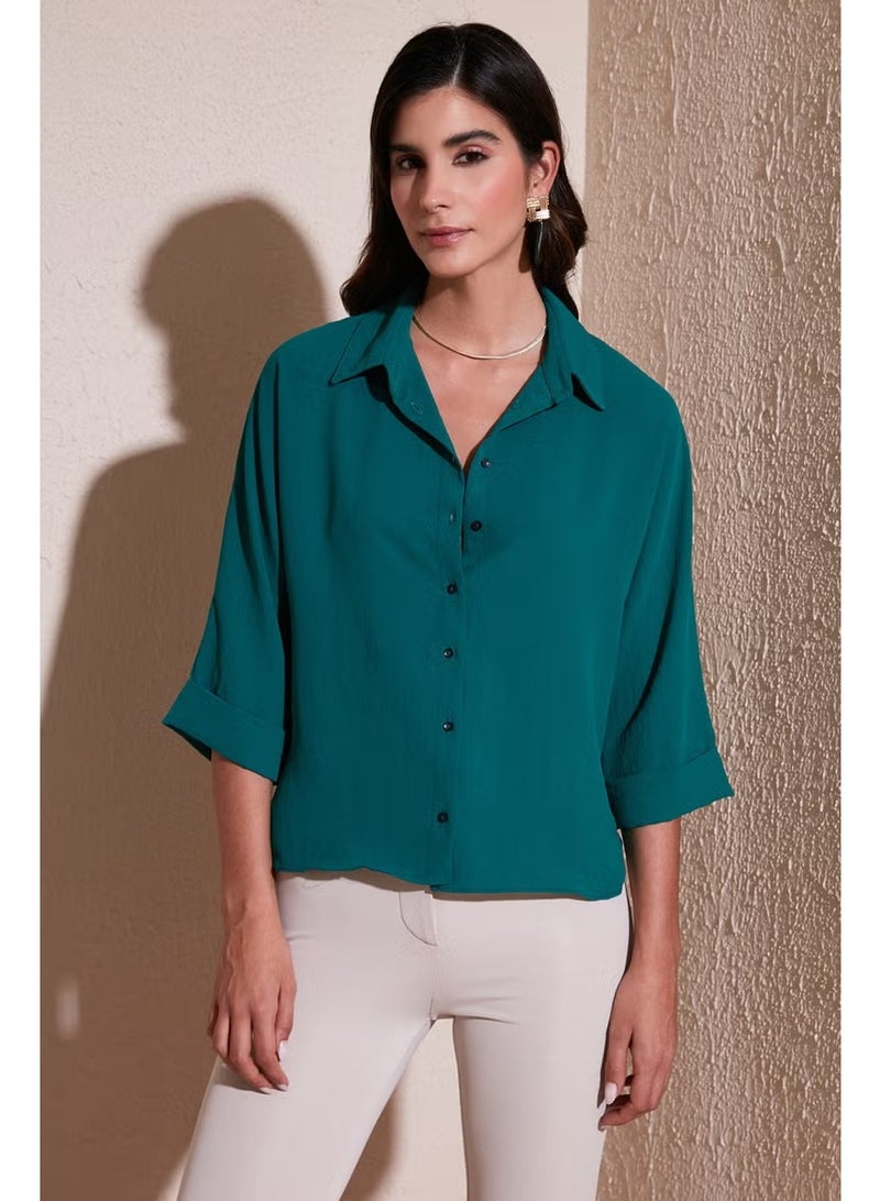 Lela Relaxed Fit Three Quarter Sleeve Long Back Shirt Women's Shirt 67033392S4 - Image 1